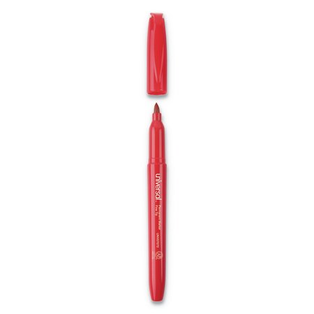 Universal Pen-Style Permanent Marker, Fine Bullet Tip, Red, PK12 UNV07072